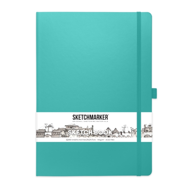 Блокнот для зарисовок Sketchmarker 140г/кв.м 21*29.7см 80л твердая обложка Аквамарин