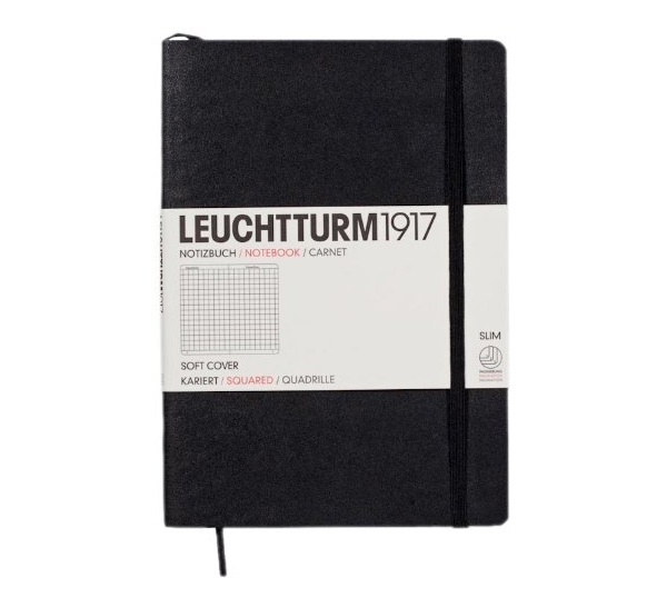 Блокнот Leuchtturm1917 Classic A5 (14.5x21см.) 80г/м2 - 123 стр. в клетку, мягкая обложка, цвет: Черный