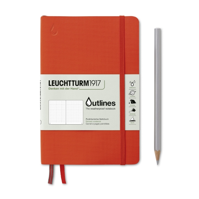Блокнот Leuchtturm1917 Outlines B6+ (12.5x19см.) 150г/м2 - 89 стр. в точку, водонепроницаемая гибкая обложка, цвет: Оранжевый Сигнальный