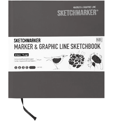 Скетчбук Sketchmarker Marker & Graphic Line универсальный угольный с твёрдой обложкой 16х16 см / 48 листов / 180 гм купить в магазине ArtCraft.Space