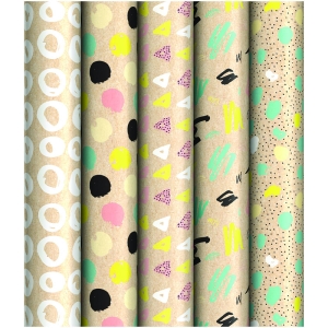 Упаковочная бумага крафт 70*100см, ArtSpace "Узоры", 70г/м2, ассорти 5 дизайнов