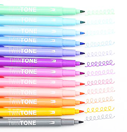 Набор двусторонних маркеров-линеров Tombow Twin Tone Pastels 12 (пастельные) купить в художественном магазине ArtCraft.Space с доставкой по РФ и СНГ