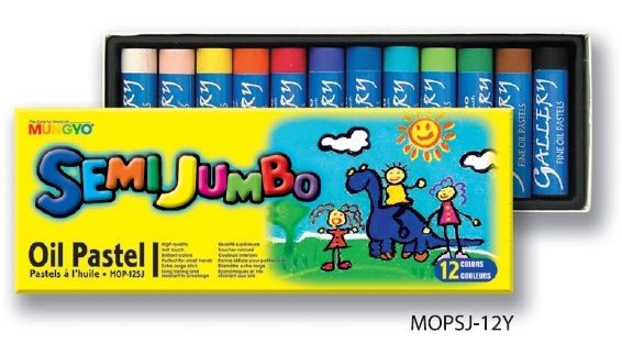 Пастель масляная круглая Jumbo для школьников 12 цветов в желтой картонной коробке