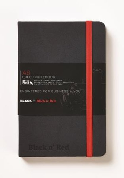 Блокнот OXFORD Black n´Red A6 72л линейка фикс.резинка карман твердая обложка