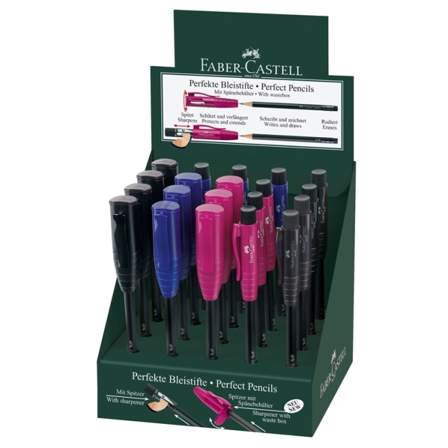 Карандаш ч/г Faber-Castell "Perfect" B, круглый, заточен., с ластиком и точилкой, дисплей