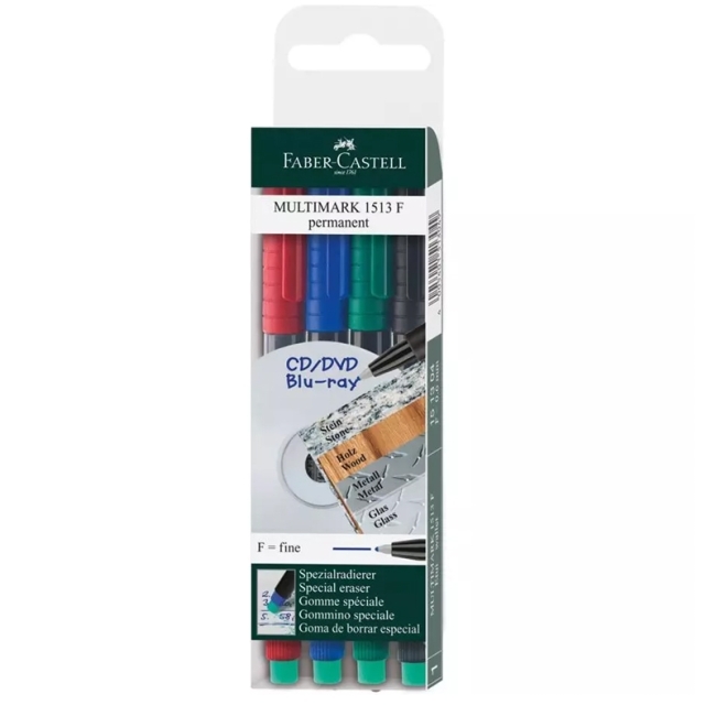Набор перман. маркеров Faber-Castell "Multimark permanent" F, 4цв., пулев., 0,6мм