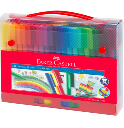 Фломастеры смываемые Faber-Castell Connector для детей набор 60 цветов в чемоданчике купить в магазине маркеров ArtCraft.Space с доставкой по РФ и СНГ
