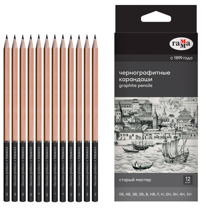 Набор карандашей ч/г Гамма 12шт., 5B-5H, картон. упаковка, европодвес