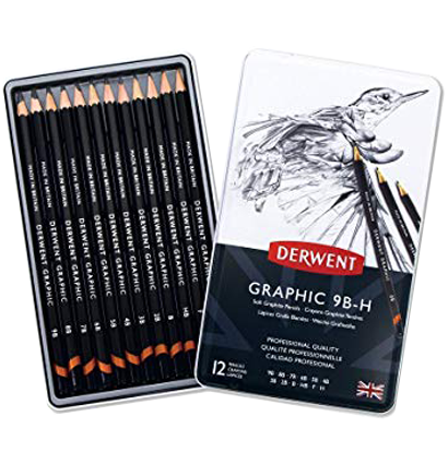 Набор чернографитных карандашей Derwent Graphic 12 Soft 9B-H в пенале купить в фирменном магазине ArtCraft.Space с доставкой по РФ и СНГ