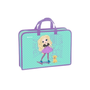 Папка с ручками 1 отделение, А4 Berlingo "Pretty girl", 340*245*75мм, пластик, на молнии