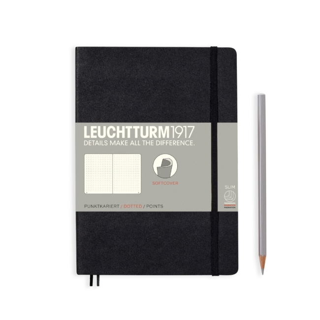 Блокнот Leuchtturm1917 Classic A5 (14.5x21см.) 80г/м2 - 123 стр. в точку, мягкая обложка, цвет: Черный