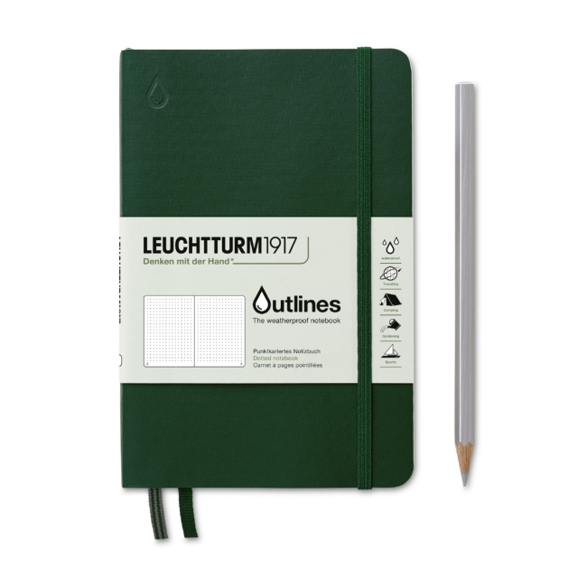 Блокнот Leuchtturm1917 Outlines B6+ (12.5x19см.) 150г/м2 - 89 стр. в точку, водонепроницаемая гибкая обложка, цвет: Зеленый Лес