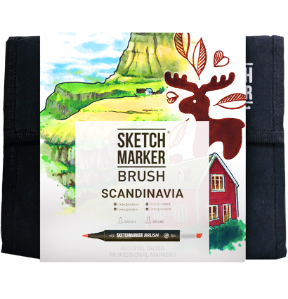 Набор маркеров Sketchmarker Brush / Скетчмаркер Браш "Scandinavia - Скандинавия" 36 цветов в сумке купить в магазине профессиональных маркеров ArtCraft.Space с доставкой по РФ и СНГ