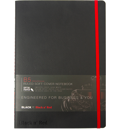 Блокнот OXFORD Black ’n’ Red A5 72л линейка фикс.резинка карман мягкая обложка