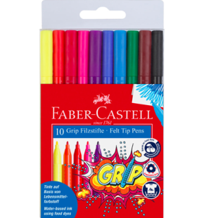 Фломастеры Faber-Castell "Grip", 10цв., трехгранные, смываемые, пластик.уп., европодвес