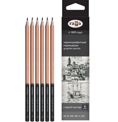 Набор карандашей ч/г Гамма 6шт., 2B-2H, картон. упаковка, европодвес