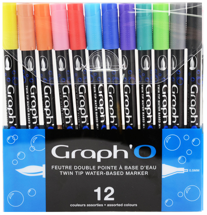 Набор акварельных маркеров-кистей Graph'O Twin Tip Watercolour с линером 12 штук купить в магазине маркеров и товаров для рисования ArtCraft.Space с доставкой по РФ и СНГ