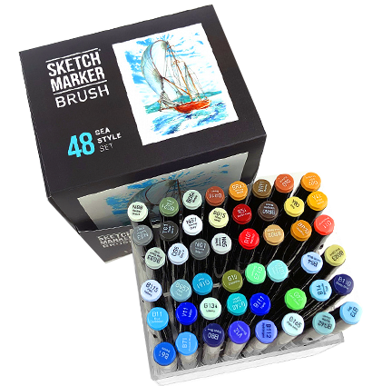 Набор маркеров Sketchmarker Brush / Скетчмаркер Браш "Sea Style- Морской стиль" 48 цветов в кейсе купить в фирменном магазине маркеров ArtCraft.Space с доставкой по РФ и СНГ