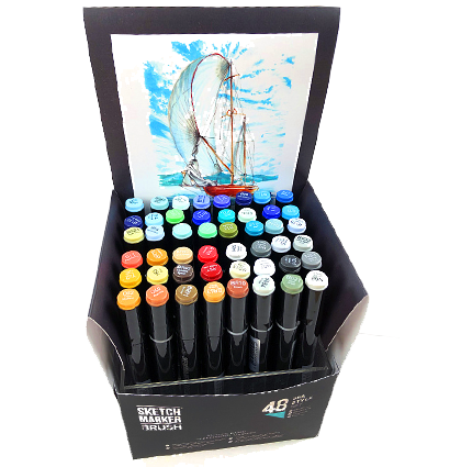 Набор маркеров Sketchmarker Brush / Скетчмаркер Браш "Sea Style- Морской стиль" 48 цветов в кейсе купить в фирменном магазине маркеров ArtCraft.Space с доставкой по РФ и СНГ