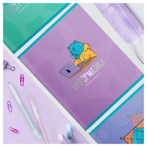 Тетрадь предметная 48л. MESHU "Ученый MISHKA" - Информатика, матовая ламинация, выборочный УФ-лак, тиснение фольгой