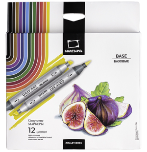 Набор спиртовых маркеров Малевичъ GrafArt Brush, Базовый 12 цветов,