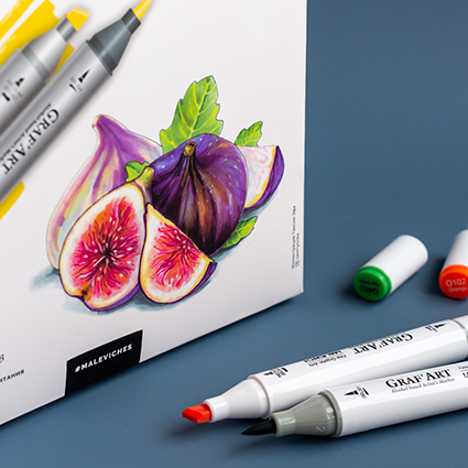 Набор спиртовых маркеров Малевичъ GrafArt Brush, Базовый 12 цветов,