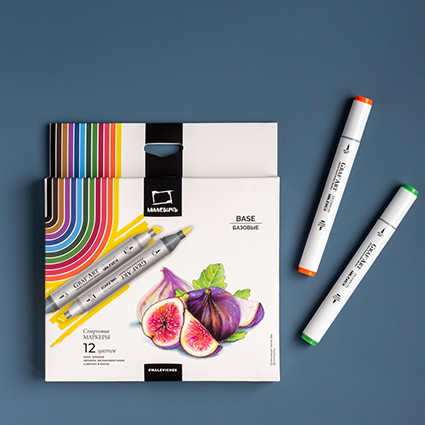 Набор спиртовых маркеров Малевичъ GrafArt Brush, Базовый 12 цветов,