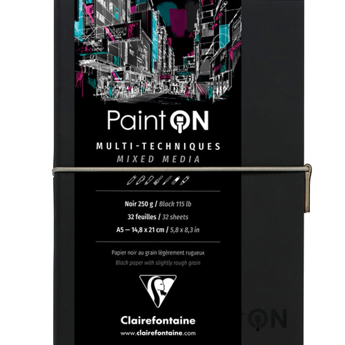 Скетчбук для смешанных техник Paint'On ClaireFontaine черная бумага А5 / 32 листа / 250 гм купить в магазине ArtCraft.Space