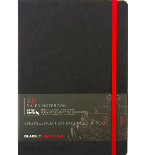 Блокнот OXFORD Black ’n’ Red A5 72л линейка фикс.резинка карман твердая обложка