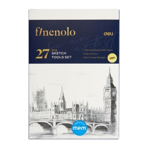 Набор для скетчинга Finenolo карандаши, ластики, аксессуары 27 предметов в пенале-свитке
