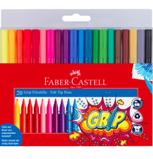 Фломастеры Faber-Castell "Grip", 20цв., трехгранные, смываемые, пластик.уп., европодвес