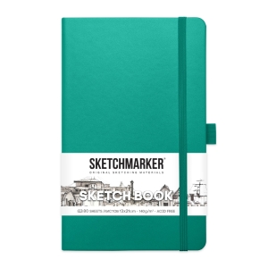 Блокнот для зарисовок Sketchmarker 140г/кв.м 13*21см 80л твердая обложка Изумрудный
