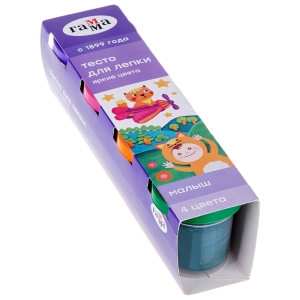 Тесто для лепки Гамма "Малыш", 04 цвета, 240г, яркие цвета, картонный рукав