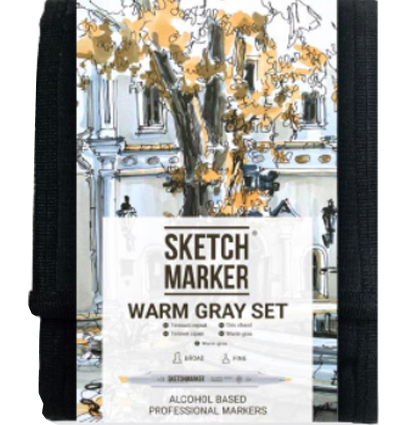Набор маркеров Скетчмаркер / Sketchmarker "Warm Gray - Теплые серые" 12 цветов в сумке купить в магазине ArtCraft.Space с доставкой по всему миру