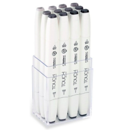 Купить набор маркеров для скетчинга Touch Brush 12 штук теплые серые цвета в магазине товаров для скетчинга ArtCraft.Space с доставкой по РФ