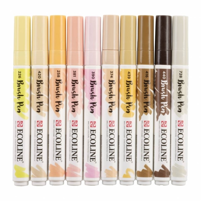 Акварельные маркеры Ecoline Brush Pen в наборе 10 цветов "Оттенки кожи" купить в художественном магазине ArtCraft.Space
