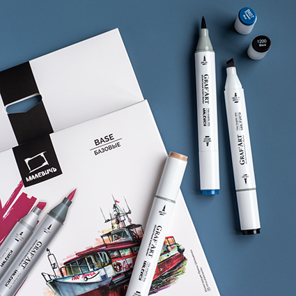 Набор спиртовых маркеров Малевичъ GrafArt Brush, Базовый 24 цвета,