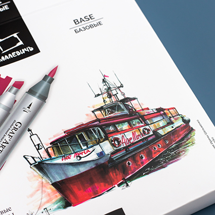 Набор спиртовых маркеров Малевичъ GrafArt Brush, Базовый 24 цвета,