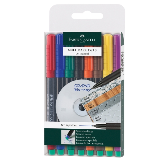 Набор перман. маркеров Faber-Castell "Multimark permanent" S, 8цв.,игольч.,0,4мм
