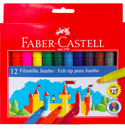 Фломастеры смываемые Faber-Castell Jumbo для детей утолщенные набор 12 цветов купить в магазине маркеров ArtCraft.Space с доставкой по РФ и СНГ