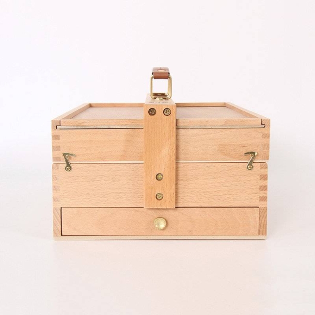 Ящик художника большой с ячейками для кистей и красок Гамма "Студия", 36*23,5*15см, бук