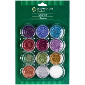 Набор декоративных блесток Greenwich Line, 0,3мм, 12 цветов, блистер
