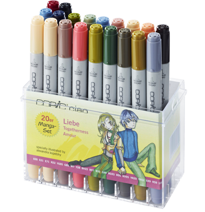 Набор маркеров Copic Ciao Love Set 20 штук с кистью в фирменном кейсе (любовь) Копик Чао купить в художественном магазине ArtCraft.Space с доставкой по РФ и СНГ
