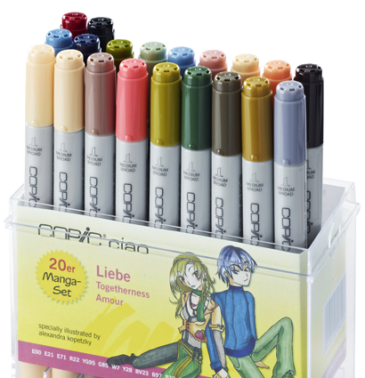 Набор маркеров Copic Ciao Love Set 20 штук с кистью в фирменном кейсе (любовь) Копик Чао купить в художественном магазине ArtCraft.Space с доставкой по РФ и СНГ