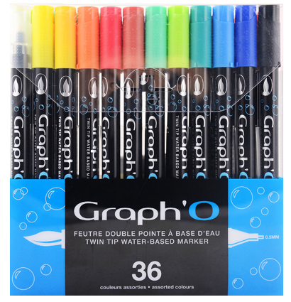 Набор акварельных маркеров-кистей Graph'O Twin Tip Watercolour с линером 36 штук купить в магазине маркеров и товаров для рисования ArtCraft.Space с доставкой по РФ и СНГ