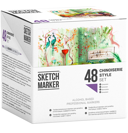 Набор маркеров Скетчмаркер / Sketchmarker "Сhinoiserie Style - Шинуазри" 48 цветов в пластиковом кейсе купить в фирменном магазине ArtCraft.Space с доставкой по РФ и СНГ