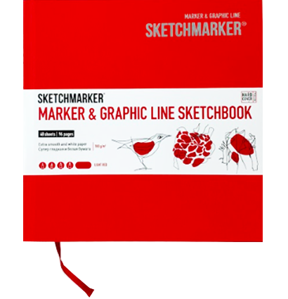 Скетчбук Sketchmarker Marker Line для маркеров красный с твёрдой обложкой 16x16 см / 48 листов / 160 гм купить в магазине ArtCraft.Space