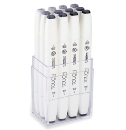 Купить набор маркеров для скетчинга Touch Brush 12 штук холодные серые тона в магазине товаров для скетчинга ArtCraft.Space с доставкой по РФ