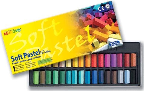 Пастель сухая мягкая квадратная профессиональная 1/2 длины 32 цвета в картонной коробке