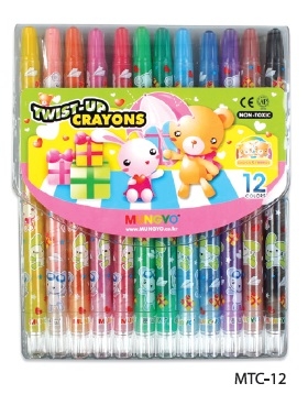 Восковой мелок с выдвижным стержнем. Диаметр стержня 5,8 мм 12 цветов в виниловой упаковке